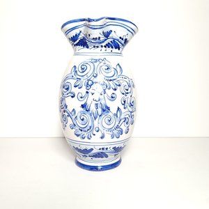 Stoneware Ceramic Blue And White Water Pitcher Made in Italy Signed